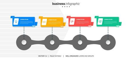 Geschäft Infografik vier Schritte zum Präsentation, Schritt oben Infodiagramm, Vektor Illustration