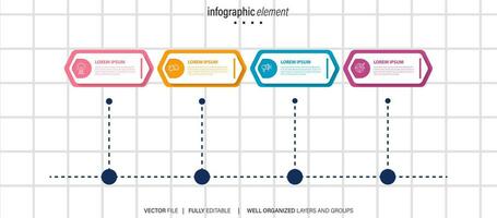 Vektor Infografik Etikette Vorlage mit Symbole. 4 Optionen oder Schritte. Infografiken zum Geschäft Konzept. können Sein benutzt zum die Info Grafik, fließen Diagramme, Präsentationen, Netz Websites, Banner, gedruckt Materialien.