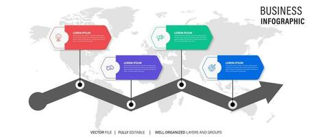 Zeitleiste Infografik Design Vektor mit Nummer Optionen und 4 Schritte. können Sein benutzt zum Arbeitsablauf Diagramm, die Info Diagramm, jährlich Bericht.