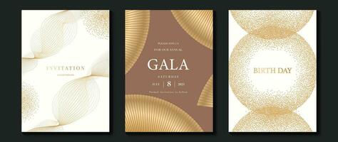 lyx gala inbjudan kort bakgrund vektor. gyllene elegant vågig guld linje mönster på ljus bakgrund. premie design illustration för bröllop och vip omslag mall, stor öppning. vektor