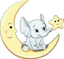 süß Elefant ist Sitzung auf süß Mond und Sterne vektor