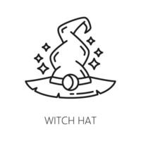 häxa hatt, trolldom och magi linje konst ikon vektor