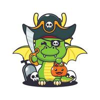 Piraten Drachen im Halloween Tag. süß Halloween Karikatur Illustration. vektor