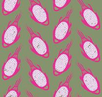 oliv vektor sömlös retro bakgrund med ljus rosa drake frukt skivor i pop- konst stil