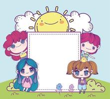 Anime Kinder mit leerem Banner vektor