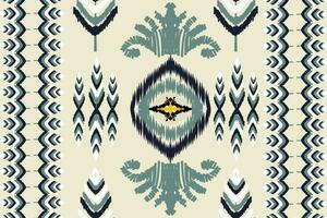 ikat paisley broderi mönster på gul bakgrund, traditionell geometrisk sömlös mönster, aztec abstrakt vektor design för sarong slå in textur, skriva ut dekoration