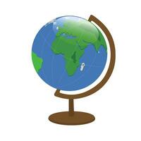 Welt Globus mit Stand Vektor Satz. Globus von Planet Erde Vektor Illustration zum Konzept von Kind Lernen oder Welt Reisen. eben Vektor im Karikatur Stil.
