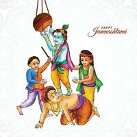 glad janmashtami festival i Indien lord krishna vackra kort bakgrund vektor