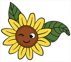 Sonnenblume mit Augen auf ein Weiß isoliert Hintergrund. kawaii Stil. vektor