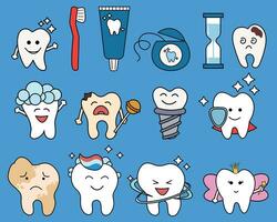 einstellen von Zähne und Oral Pflege. Karikatur Stil. vektor