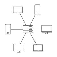 Netz 3.0. Linie planen mit Geräte und Server vektor