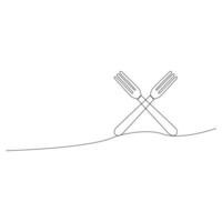 linje konst kontinuerlig ett konst proffs av sked kniv och gaffel porslin verktyg illustration vektor