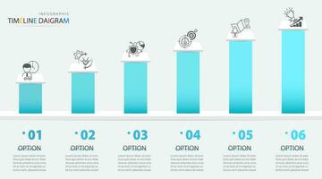 tidslinje infographic mall med 6 alternativ för visa företag data och statistik vektor