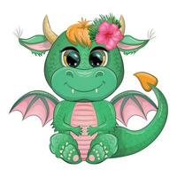 süß Karikatur Grün Baby Drachen mit Ukulele, Urlaub Utensilien. Symbol von 2024 gemäß zu das Chinesisch vektor