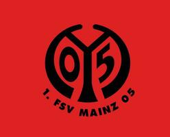 mainz 05 klubb logotyp symbol svart fotboll bundesliga Tyskland abstrakt design vektor illustration med röd bakgrund