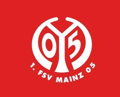 mainz 05 klubb logotyp symbol vit fotboll bundesliga Tyskland abstrakt design vektor illustration med röd bakgrund