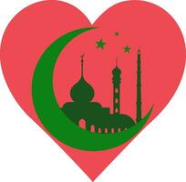 grön halvmåne moské i hjärta symbol kärlek islam och allah vektor