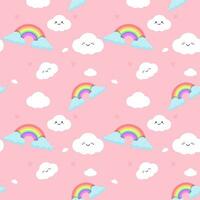 Regenbögen und Wolken süß nahtlos Muster dekorieren klein Herzen im Pastell- Rosa Hintergrund vektor