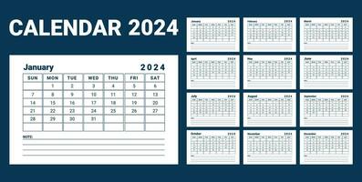 mörk blå 2024 tabell kalender design vektor mall