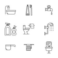 neun Badezimmer Linie Symbol Satz. einfach, minimal und sauber. benutzt zum Logo, Symbol, Symbol und Zeichen vektor