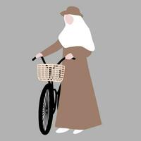 Muslim Frau mit ihr Fahrrad vektor
