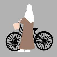 Muslim Frau mit ihr Fahrrad vektor