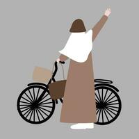 Muslim Frau mit ihr Fahrrad vektor