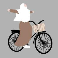 Muslim Frau mit ihr Fahrrad vektor