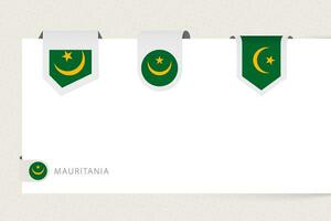 Etikette Flagge Sammlung von Mauretanien im anders Form. Band Flagge Vorlage von Mauretanien vektor