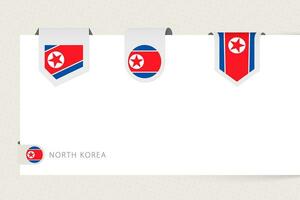 Etikette Flagge Sammlung von Norden Korea im anders Form. Band Flagge Vorlage von Norden Korea vektor