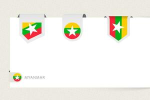 Etikette Flagge Sammlung von Myanmar im anders Form. Band Flagge Vorlage von Myanmar vektor