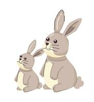 två kaniner Sammanträde och ser upp semi platt Färg vektor karaktär. hårig djur. redigerbar full kropp djur- på vit. enkel tecknad serie fläck illustration för webb grafisk design
