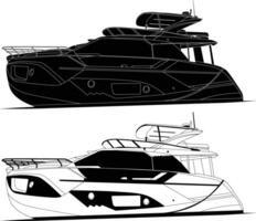 Yacht vektor, fiske båt vektor linje konst illustration och ett Färg