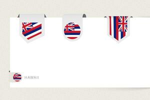 Etikette Flagge Sammlung von uns Zustand Hawaii im anders Form. Band Flagge Vorlage von Hawaii vektor