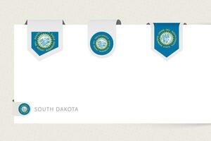 märka flagga samling av oss stat söder dakota i annorlunda form. band flagga mall av söder dakota vektor