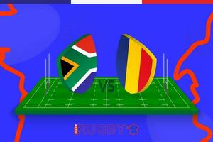 Rugby Mannschaft Süd Afrika vs. Rumänien auf Rugby Feld. Rugby Stadion auf abstrakt Hintergrund zum International Meisterschaft. vektor