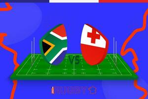 Rugby Mannschaft Süd Afrika vs. Tonga auf Rugby Feld. Rugby Stadion auf abstrakt Hintergrund zum International Meisterschaft. vektor