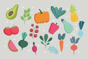 Essen Gemüse und Obst frische Blätter nahtlose Muster vektor