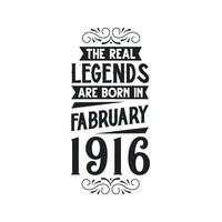 född i februari 1916 retro årgång födelsedag, verklig legend är född i februari 1916 vektor