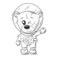 söt Björn stående ensam och bär astronaut kostym för färg vektor