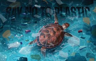 Sag nein zu Plastik mit dem Konzept der Meeresschildkröte vektor