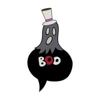 ein Karikatur Geist mit ein oben Hut und ein Rede Blase mit das Wort Boo vektor
