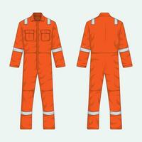 Orange Overall Arbeitskleidung Attrappe, Lehrmodell, Simulation Vorderseite und zurück Sicht. Vektor Illustration