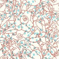 vektor blomma linje konst med polka prickar illustration sömlös upprepa mönster