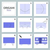 buss origami schema handledning rör på sig modell. origami för ungar. steg förbi steg på vilket sätt till göra en söt origami bil. vektor illustration.