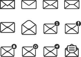 einstellen einfach E-Mail-bezogen Symbole. mit ein Gliederung Stil. enthält eingehend Mitteilungen, abgehend Mitteilungen, und Andere. mit das Zweck von ui, Netz, Anwendung oder Software und viele Andere vektor