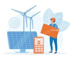 Grün Energie Konzept. nachhaltig Entwicklung, Solar- Panel Installation. eben Vektor modern Illustration