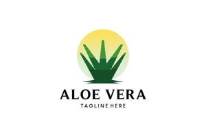 natürlich Aloe vera Logo Design mit Sonne Hintergrund vektor