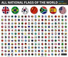 alla nationella flaggor i världen. viftande cirkelflaggdesign. vektor .