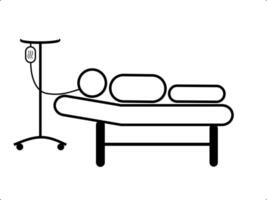 sjuk man ikon i sjukhus säng vektor illustration. lämplig för symbol, offentlig tecken, emblem, webb design